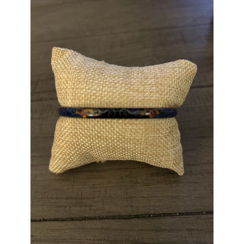 Vintage Navy Blue Floral Cloisone Bracelet Size 2.5 Inches Wide